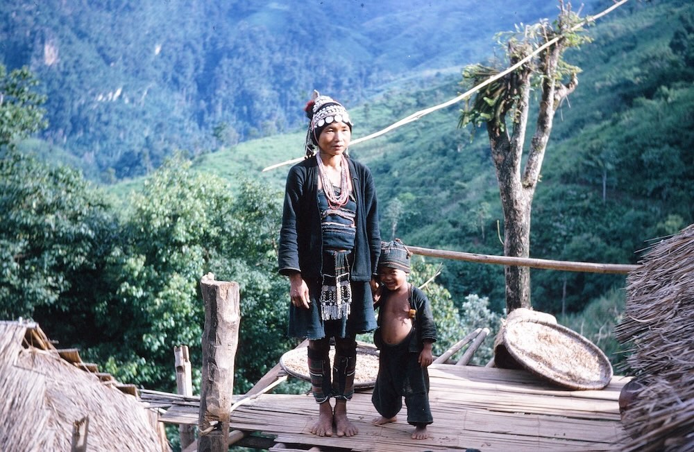 Hill tribe woman and son in the hills of Northern Thailand